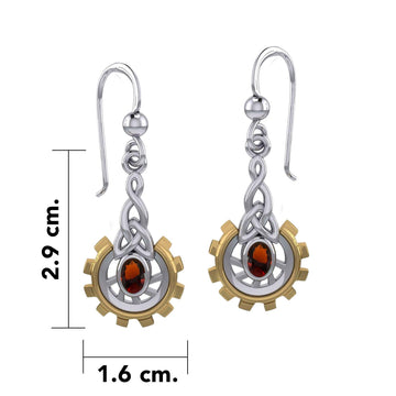 Steampunk Celtic Silver and Gold Accent Earrings with Oval Gemstone MER2117 - Jewelry